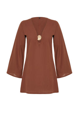 TRENDYOLMILLA Beyaz Mini Dokuma Premium Deniz Kabugu Aksesuarl? Flaml? Pamuk Plaj Elbisesi TBESS24EL00020  фото 8