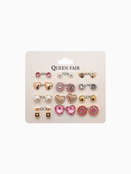 Цена за 2 шт. Серьги пусеты 12 пар «Фантазия» сердца, бело-розовый в золоте