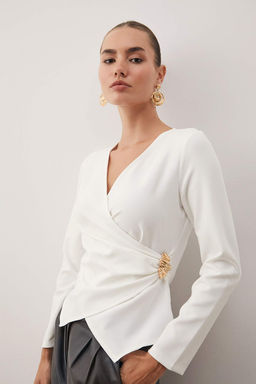 Ekru Kruvaze Toka Detayl? Dokuma Bluz TWOAW26BZ00142