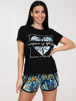 675 ПИЖАМА ЖЕНСКАЯ (шорты) (Чёрный/бирюза (змея))