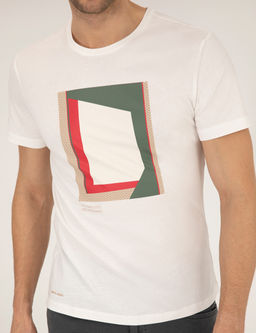 Ekru Slim Fit Bask_l_ Bisiklet Yaka Ti__rt