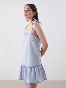 Kare Yaka Ask?l? Mini Jean Elbise