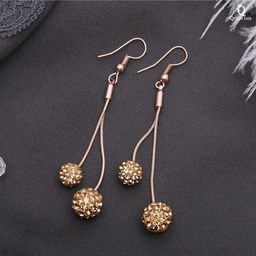 Серьги висячие со стразами Шамбала, цвет золотой в розовом золоте, 6,5см - Queen fair фото 5