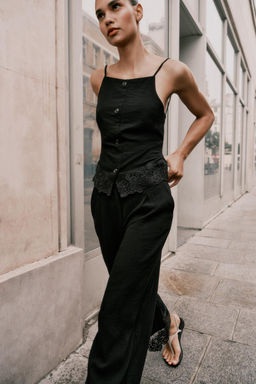 EMBROIDERED HEM CULOTTE TROUSERS - Zara фото 7