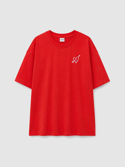 Loose Fit Bask?l? K?z ?ocuk Ti??rt