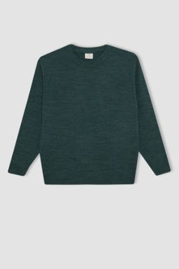 Erkek Cocuk Haki Bisiklet Yaka Basic Duz Triko Kazak