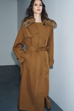 OVERSIZE FAUX FUR COLLAR TRENCH COAT ZW COLLECTION LIMITED EDITION - Zara фото 4