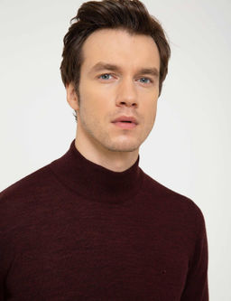 Bordo Slim Fit Yar_m Bal_k__ Basic Triko Kazak