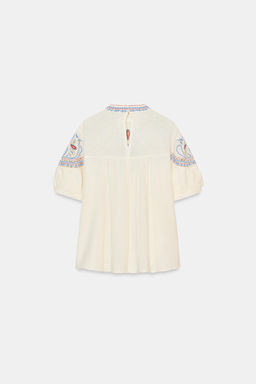 BLUSA BORDADOS MANGA CORTA / Crudo - Zara фото 6