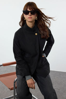 Siyah Regular Beli Lastikli Yunlu Midi Kaban TWOAW25KB00058