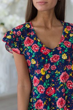 Платье женское из кулирки Люси красно-желтые цветы - Амадэль фото 4