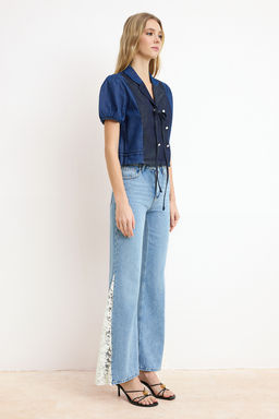 Nasiba Hafiz x Trendyol Collection Mavi Wide Leg Dantel Tencel Kar?s?ml? Jeans TWOSS26JE00157 - Trendyolmilla фото 6
