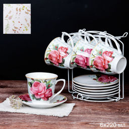 Чайный набор 12 предметов 220 мл / MS-6398 /уп 8/ металл подставка