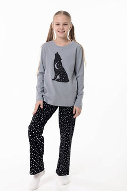 Пижама футболка с длинным рукавом и брюки М225116Псч серый/черный