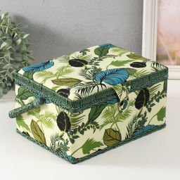 Шкатулка для рукоделия и шитья «Тропические листья на зелёном», хранение ниток, иголок, мелочи, 19×26×14.5 см