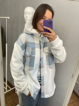 514 Рубашка c капюшоном, флис/голубая клетка