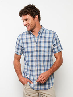 Regular Fit K?sa Kollu Ekose Poplin Erkek G?mlek