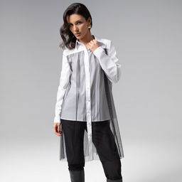 Рубашка комбинированная с сеткой, Срочно на обложку (white) - Charutti фото 8