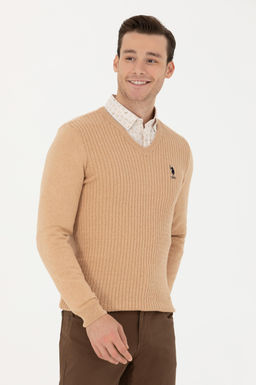 Мужской базовый свитер песочного меланжа - U.s. polo assn фото 3