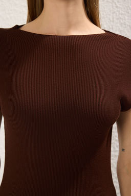 Trendyolmilla Kahverengi Dik Yaka Triko Ince Bluz TWOSS25BZ00467  фото 3