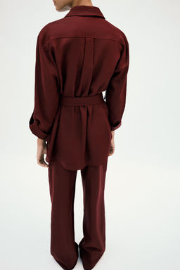 PANTAL?N RECTO CON LINO / Burgundy - Zara фото 7