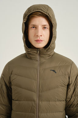 Пуховик лёгкий с капюшоном Темно-зеленый