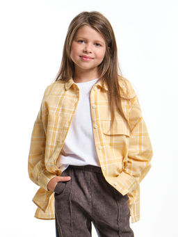 Рубашка для девочки оверсайз в клетку UD 7983 желтая клетка