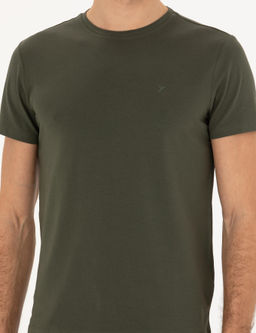 Хаки Облегающая базовая футболка с круглым вырезом - Cacharel фото 6