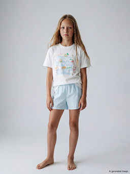 K?z ?ocuk Bask?l? ?ortlu Pijama Tak?m