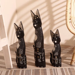 Фигура «Кошки расписанные серебром», набор 3 шт., h=30 см, h=40 см, h=50 см, дерево