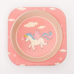 Набор бамбуковой посуды Единорог, тарелка, миска, стакан, приборы, 5 предметов - Крошка я фото 6