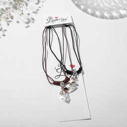 Кулоны на шнурке «Неразлучники» половинки сердца со звёздами, цвет чёрно-коричневый, 43 см