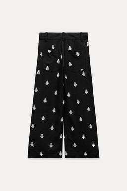 ZW COLLECTION CONTRAST EMBROIDERY CULOTTE TROUSERS - Zara фото 7