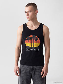 Bisiklet Yaka California Bask?l? Erkek Kolsuz Ti??rt