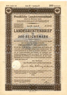 Облигация 4,5% 200 рейхсмарок 1937 года Германия