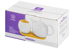 Набор - чайник 900 мл + сахарница 450 мл "Лоза" с ложкой на дер. подставке