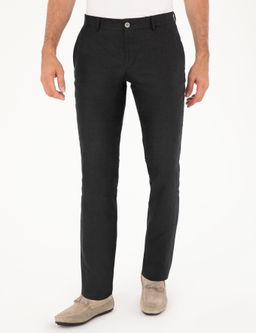 Siyah Slim Fit %100 Keten Pantolon