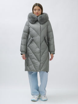 Пальто женское зимние с мехом песец люкс класса серого цвета 1316Sr