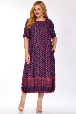 Платье синее с розовым принтом из вискозы plus size - Almond фото 4