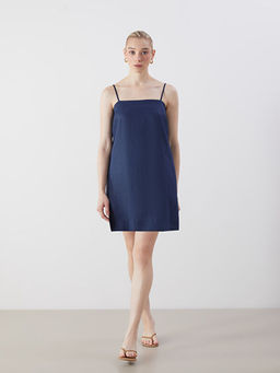 Kare Yaka %100 Keten Mini Elbise