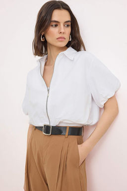 Beyaz Fermuarl? Balon Kollu Ince Mevsimlik Ceket TWOSS26CE00028