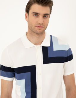 Ekru Slim Fit D__meli Polo Yaka Triko Ti__rt