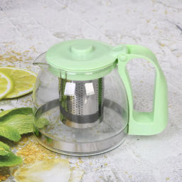 Чайник заварочный стеклянный 700 мл с металлическим ситом большая ручка Селфи, микс