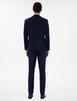Lacivert Slim Fit Y_n Keten Kar___ml_ Tak_m Elbise