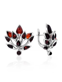 Яркие объёмные серьги из натурального вишневого янтаря Осень