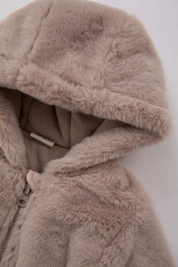 Плюшевое пальто с капюшоном для маленьких девочек - Defacto фото 2