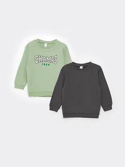 Bisiklet Yaka Uzun Kollu Bask?l? Erkek Bebek Sweatshirt 2li