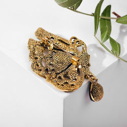 Брошь «Бабочка» винтаж, коричневая в чернёном золоте