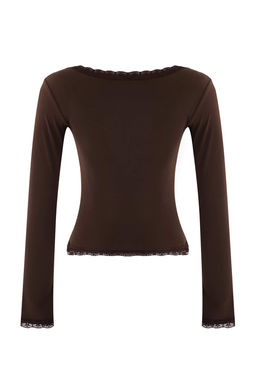 Siyah Dantel Detayl? Kare Yaka Orme Party Bluz TPRAW26BZ00045 - Trendyolmilla фото 10