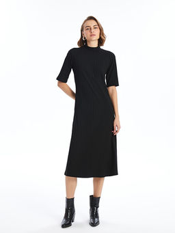 Dik Yaka D?z K?sa Kollu Elbise